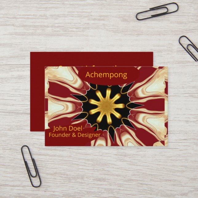 Achempong Crimson & Gold Starburst Luxury Business Business Card (Front/Back In Situ)