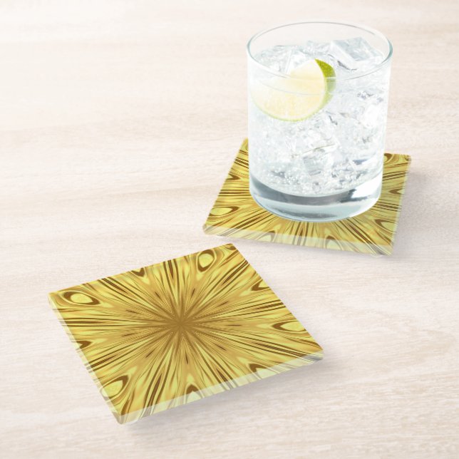Achempong Designer: Crimson & Gold Opulent | Table Glass Coaster (Angled)
