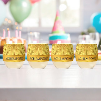 Achempong Designer Drinkware: Crimson & Gold Opule Stemless Wine Glass