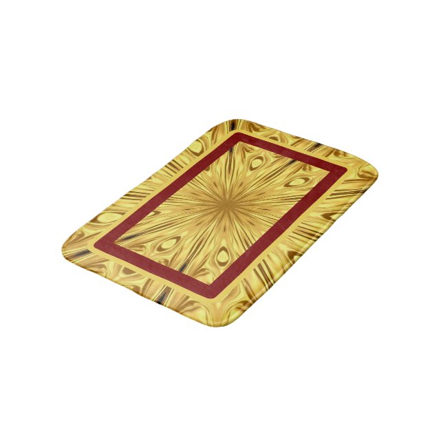 Achempong Gilded Zenith Crimson | Opulent Gold Red Bath Mat (Angled)