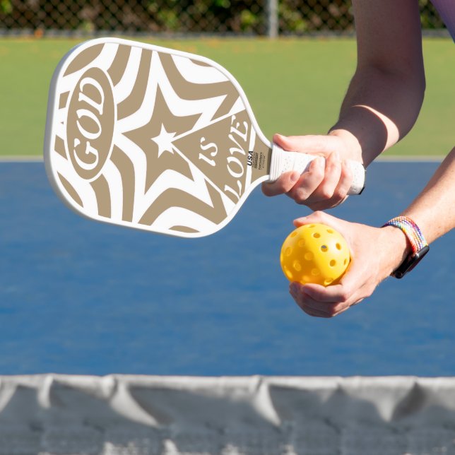 Achempong God Is Love Star Light Taupe - White Pickleball Paddle (Insitu)