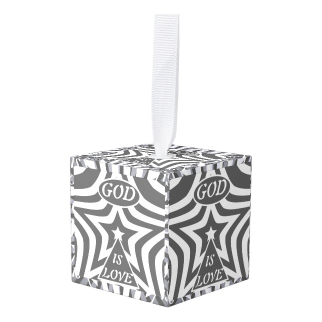 Achempong God Is Love Star Monochrome Spiritual  Cube Ornament (Front Angled)