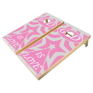 Achempong God Is Love Star Pastel Pink & Gray Fun Cornhole Set