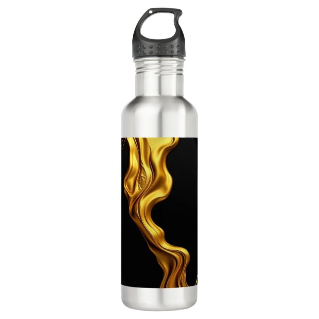 Achempong Gold Black Monochrome Liquid Gold Swirl  Stainless Steel Water Bottle (Front)