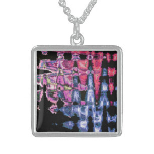 Achempong Modern Synthwave: Pink Blue Abstract Ste Sterling Silver Necklace