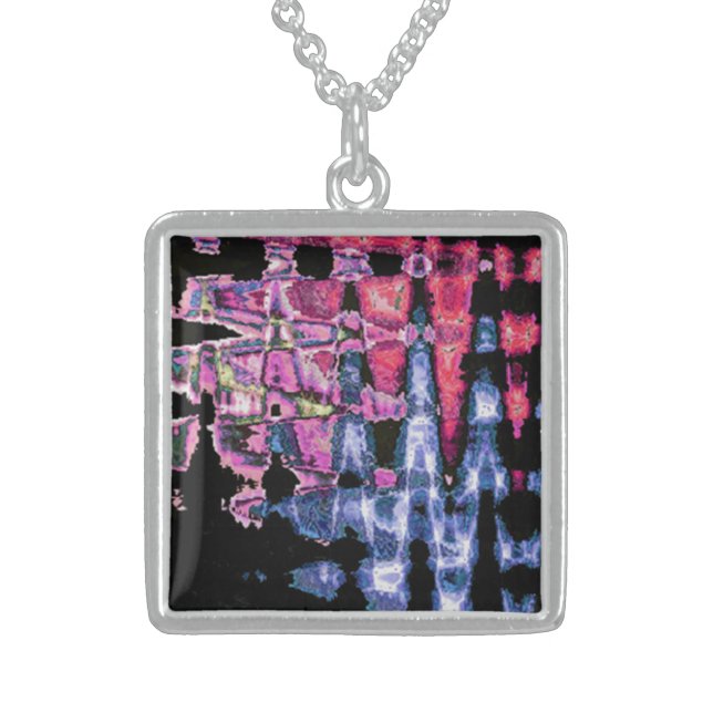Achempong Modern Synthwave: Pink Blue Abstract Ste Sterling Silver Necklace (Front)