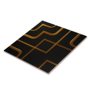 Achempong Opulent Gold Black Modern Art monochrome Ceramic Tile