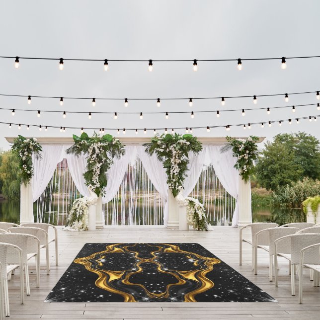 Achempong Opulent Gold Black Monochrome Patio Deco Outdoor Rug (Insitu (Wedding 1))