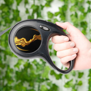 Achempong Opulent Swirl Full Gold Black Designer D Retractable Pet Leash