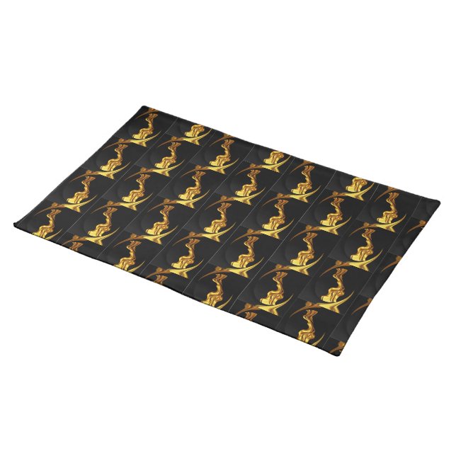 Achempong Opulent Swirl Liquid Gold Black Monochro Cloth Placemat (On Table)