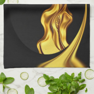 Achempong Opulent Swirl Liquid Gold Black Monochro Kitchen Towel