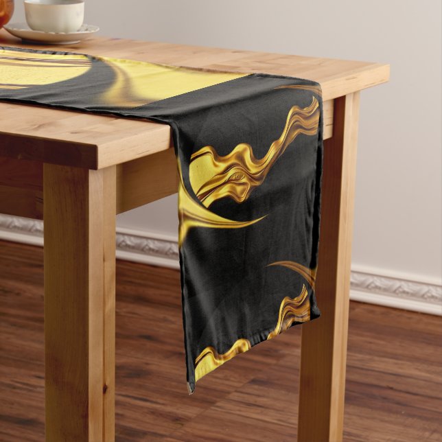 Achempong Opulent Swirl Liquid Gold Black Monochro Long Table Runner (In Situ)