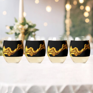 Achempong Opulent Swirl Liquid Gold Black Monocrom Stemless Wine Glass