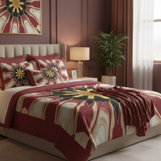 Achempong: Starburst | Deep Crimson Cream Golden B Throw Pillow