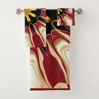 Achempong: Starburst | Deep Crimson & Gold Luxury Bath Towel Set