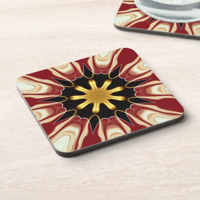 Achempong: Starburst  | Deep Crimson & Gold Luxury Beverage Coaster (Left Side)