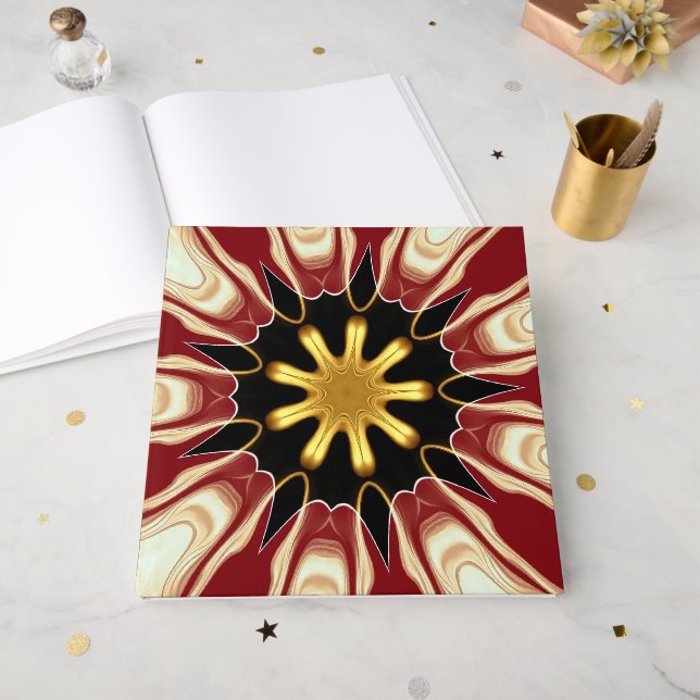 Achempong: Starburst | Deep Crimson & Gold Luxury  Guest Book (Front Open)