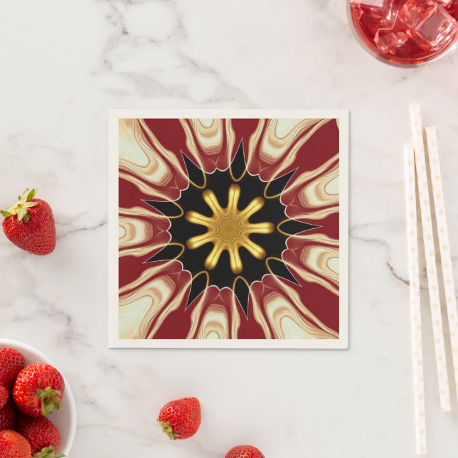 Achempong: Starburst | Deep Crimson & Gold Luxury  Napkins (Insitu)