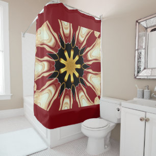 Achempong: Starburst Deep Crimson & Gold Luxury Shower Curtain