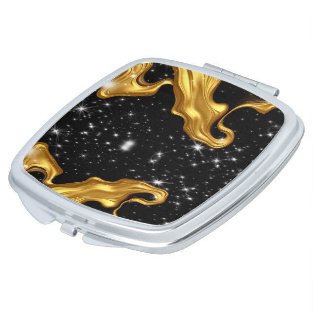 Achempong: The Gilded Cosmos | Liquid Gold & Black Compact Mirror (Turned)