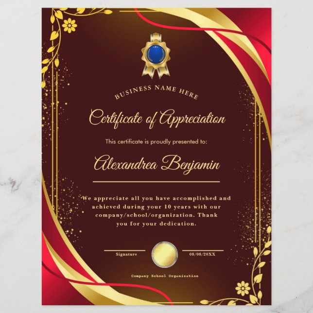 Achievement Appreciate Certificate (Front)