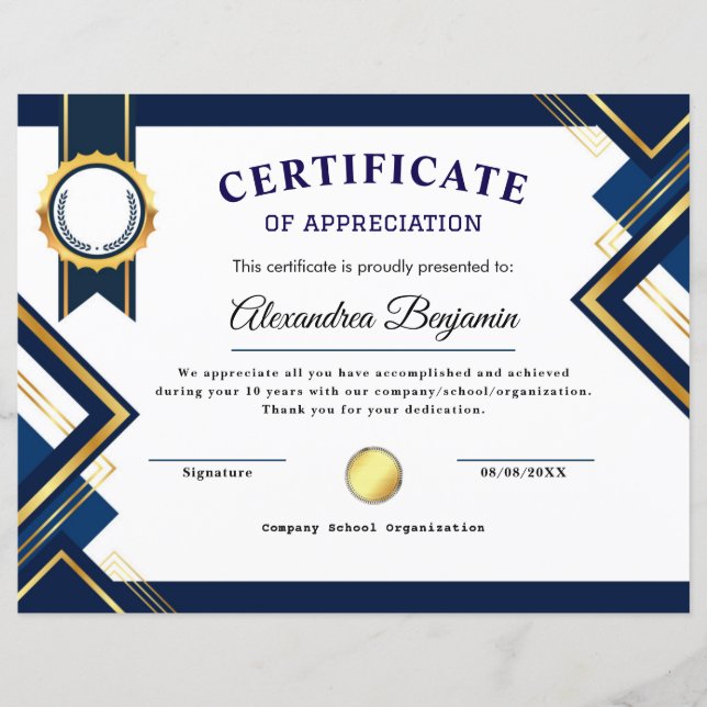 Achievement Appreciate Certificate (Front)