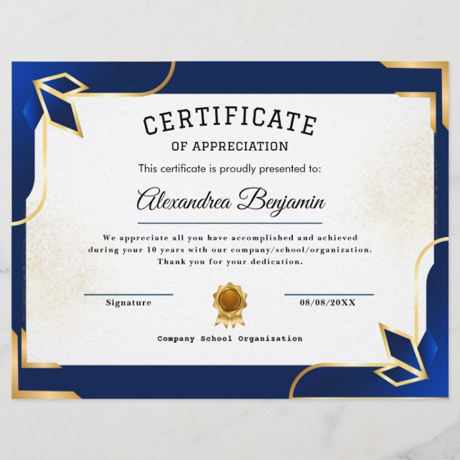 Achievement Appreciate Certificate (Front)