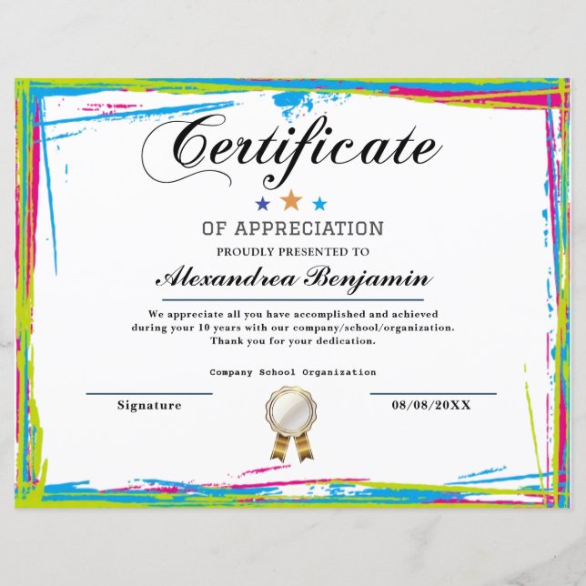 Achievement Appreciate Certificate (Front)