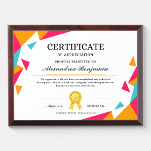 Achievement Appreciate Certificate Award Plaque