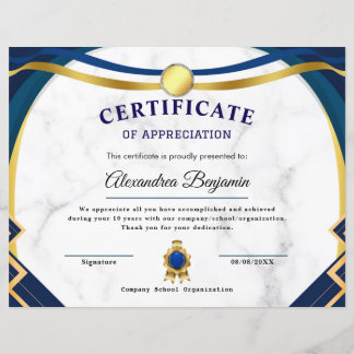 Achievement Appreciate Gold Blue Certificate