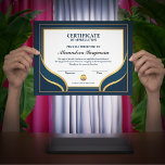 Achievement Appreciate Gold Blue Certificate<br><div class="desc">This Appreciation Achievement Gold Blue Certificate Custom Award is great to present to your employees, staff, or students on how much you appreciate their contribution to your company, school or organization. The certificate is a template that you can replace the information with yours. It can be used as an award...</div>
