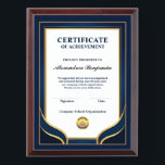 Achievement Appreciate Gold Blue Certificate  Award Plaque<br><div class="desc">This Appreciation Achievement Gold Blue Certificate Custom Award Plaque is great to present to your employees, staff, or students on how much you appreciate their contribution to your company, school or organization. The certificate award plaque is a template that you can replace the information with yours. It can be used...</div>