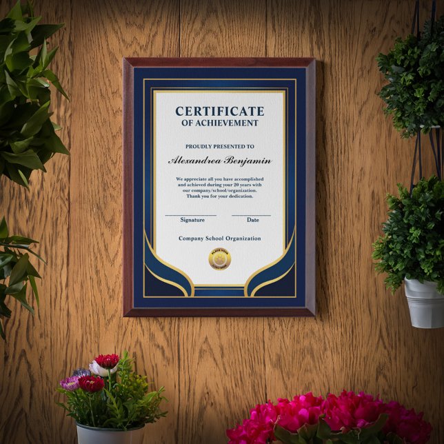 Achievement Appreciate Gold Blue Certificate  Award Plaque (Achievement Appreciate Gold Blue Certificate Award Plaque to give to deserving participants .)
