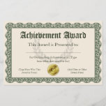 Achievement Award Certificate, Customizable