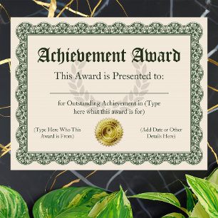 Achievement Award Certificate, Customizable