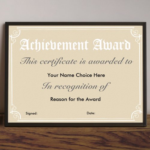 Achievement Award Certificate Poster