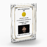 Achievement award DIY logo photo corner motif<br><div class="desc">A faux golden seal for your school, business, college or varsity logo and a photo template for your employees photograph is framed by a thin gold border that has ornate floral corner points and templates for your personal wording to record an outstanding achievement appear in bold black fonts on a...</div>