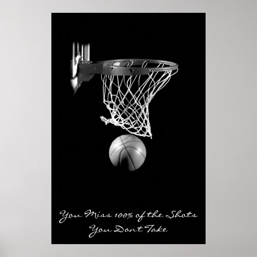 Achievement Motivational Basketball Black  White Poster