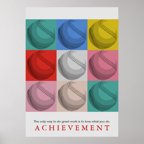 Achievement Motivational Retro Baseball Pop Art Poster
