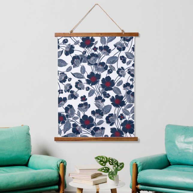 Achromatic flower pattern hanging tapestry (Living Room)