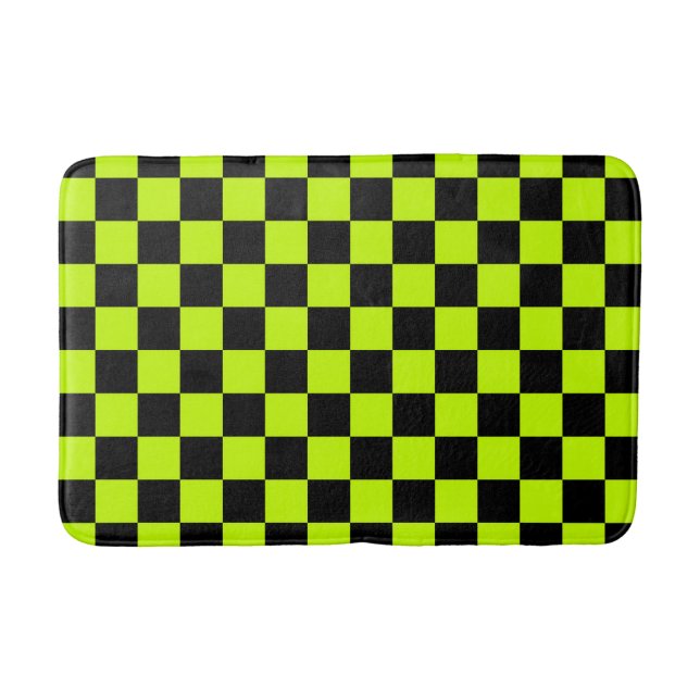 Acid green black checkerboard pattern bath mat (Front)