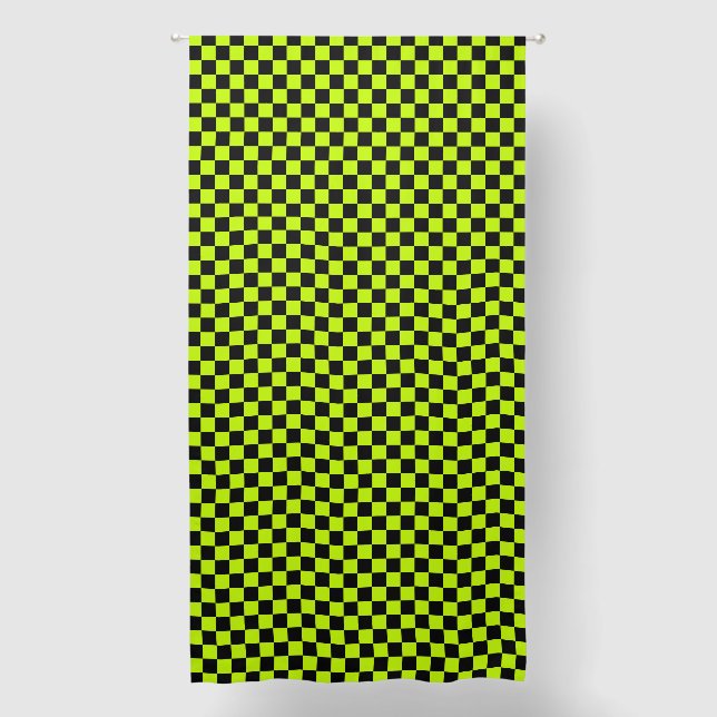 Acid green black checkerboard pattern blackout curtains (Front)