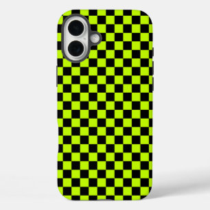 Acid green black checkerboard pattern iPhone 16 plus case