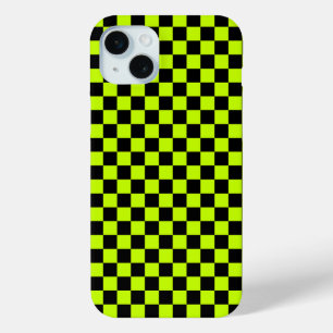 Acid green black checkerboard pattern iPhone 15 plus case