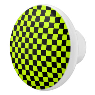 Acid green black checkerboard pattern ceramic knob