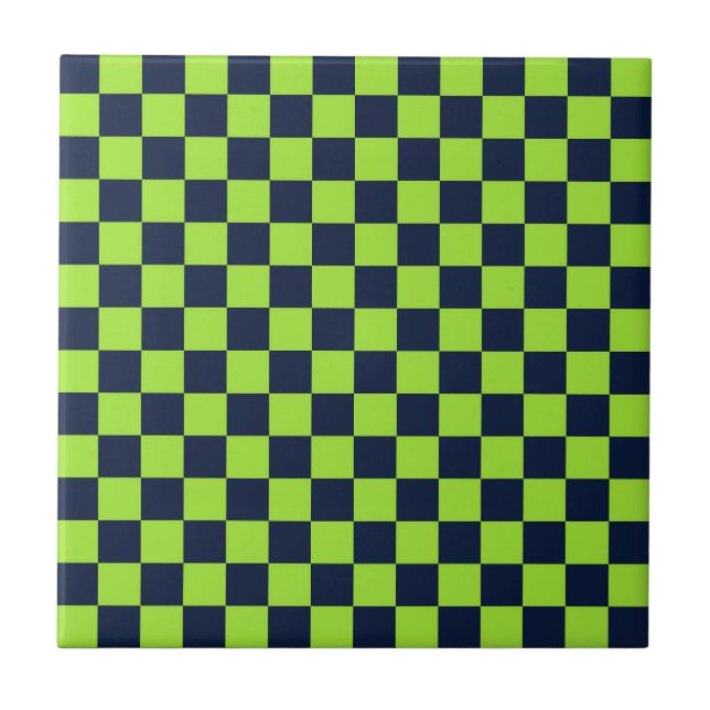 Acid green black checkerboard pattern ceramic tile (Front)