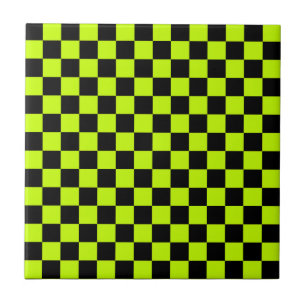Acid green black checkerboard pattern ceramic tile