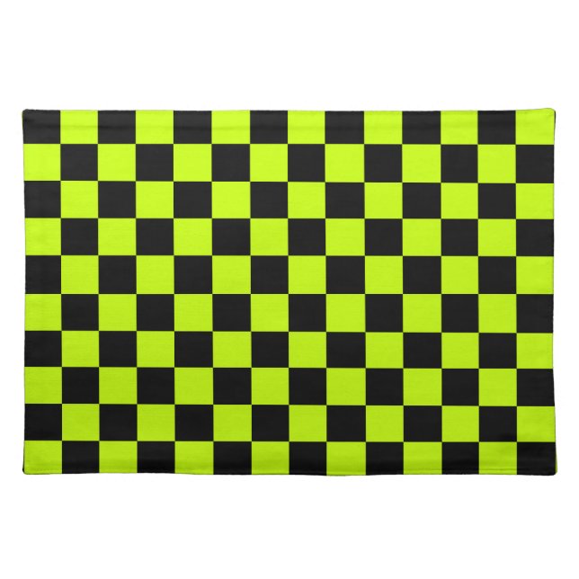 Acid green black checkerboard pattern cloth placemat (Front)