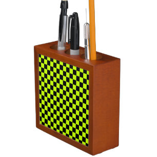 Acid green black checkerboard pattern desk organizer