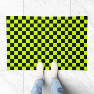 Acid green black checkerboard pattern doormat